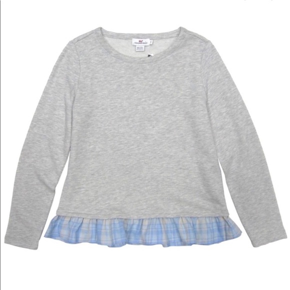 Vineyard Vines Tops - Vineyard Vines Grey & Blue Plaid Ruffle Sweatshirt